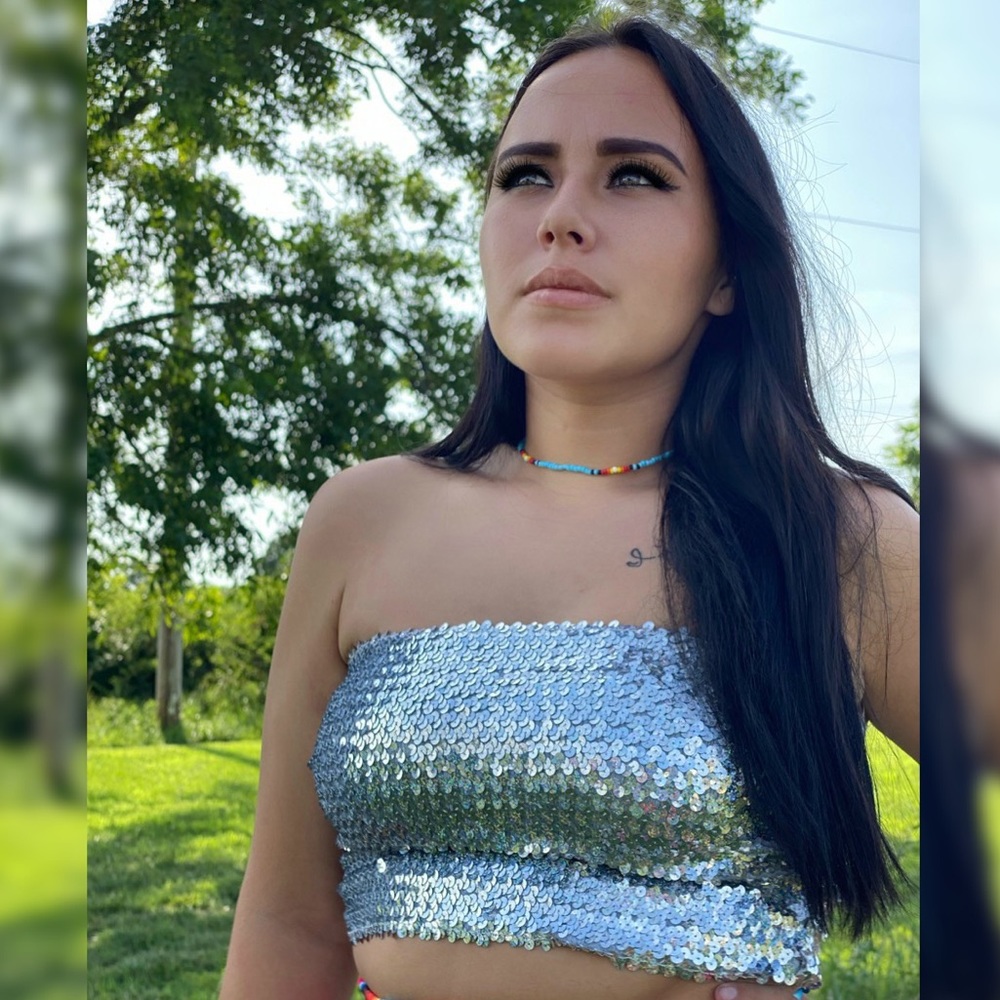 Silver Iridescent Sequin Bandeau/ Crop Top